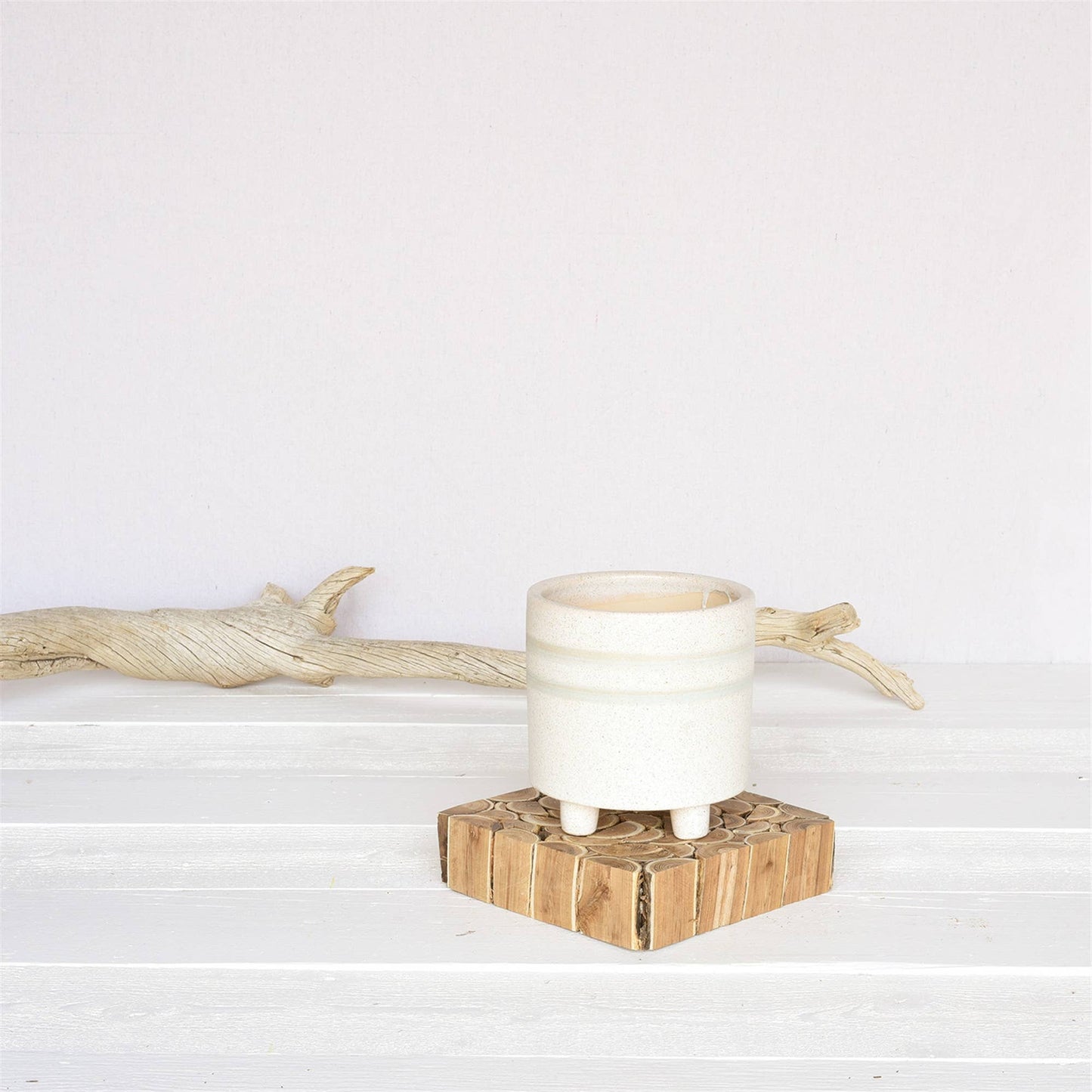 Fluorite Cachepot, Ceramic - Lrg - White, Teal