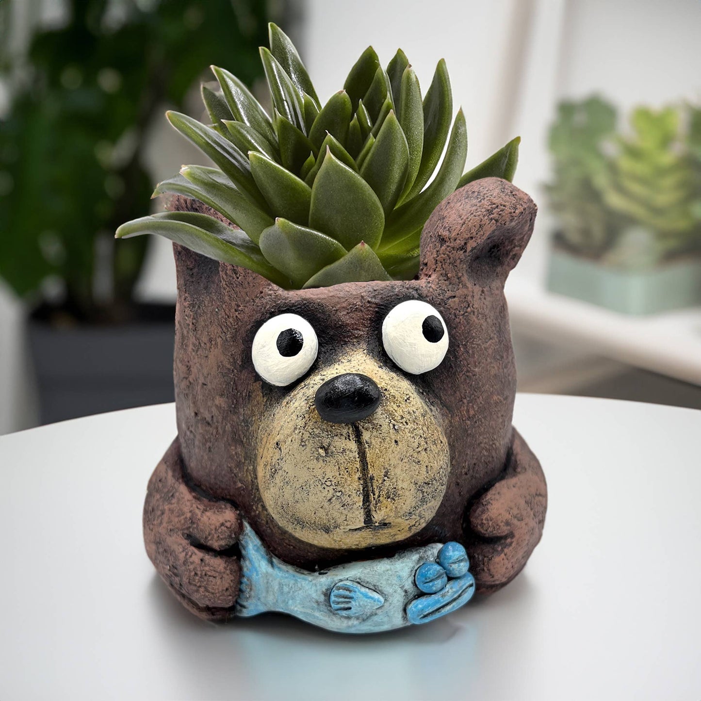 Buddy the Bear with Fish Blobhouse Planter