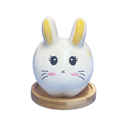 Cute Bunny Pot with Wood Coaster